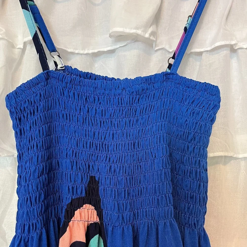 India Boutique Blue Polyester Smock Butterfly Dress w/ Adjustable Straps - Picture 7 of 8